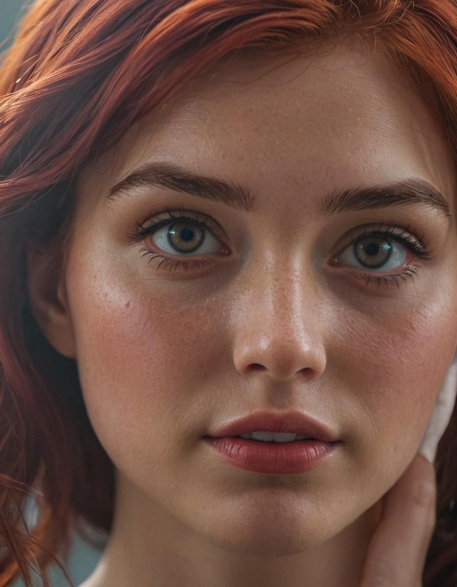 Hyper-Realistic Portrait of Ariel, Red Hair in Moody Studio...
