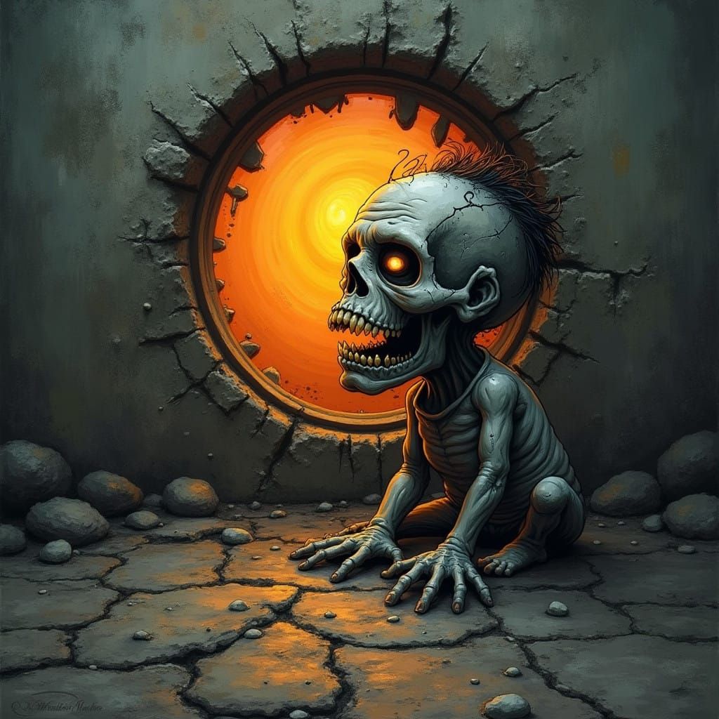 Grim Post-Apocalyptic Zombie Portrait in a Desolate Urban Se...