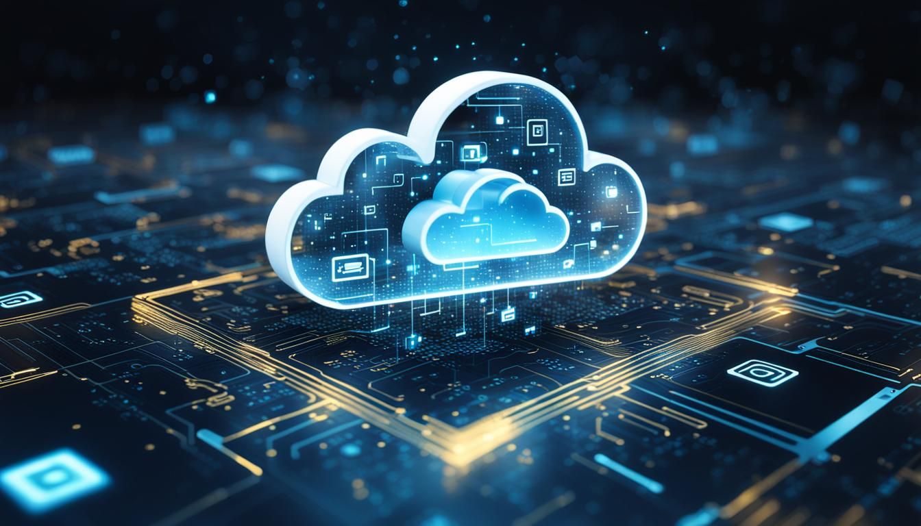 Futuristic Cloud Computing Hologram with Digital Data Flow