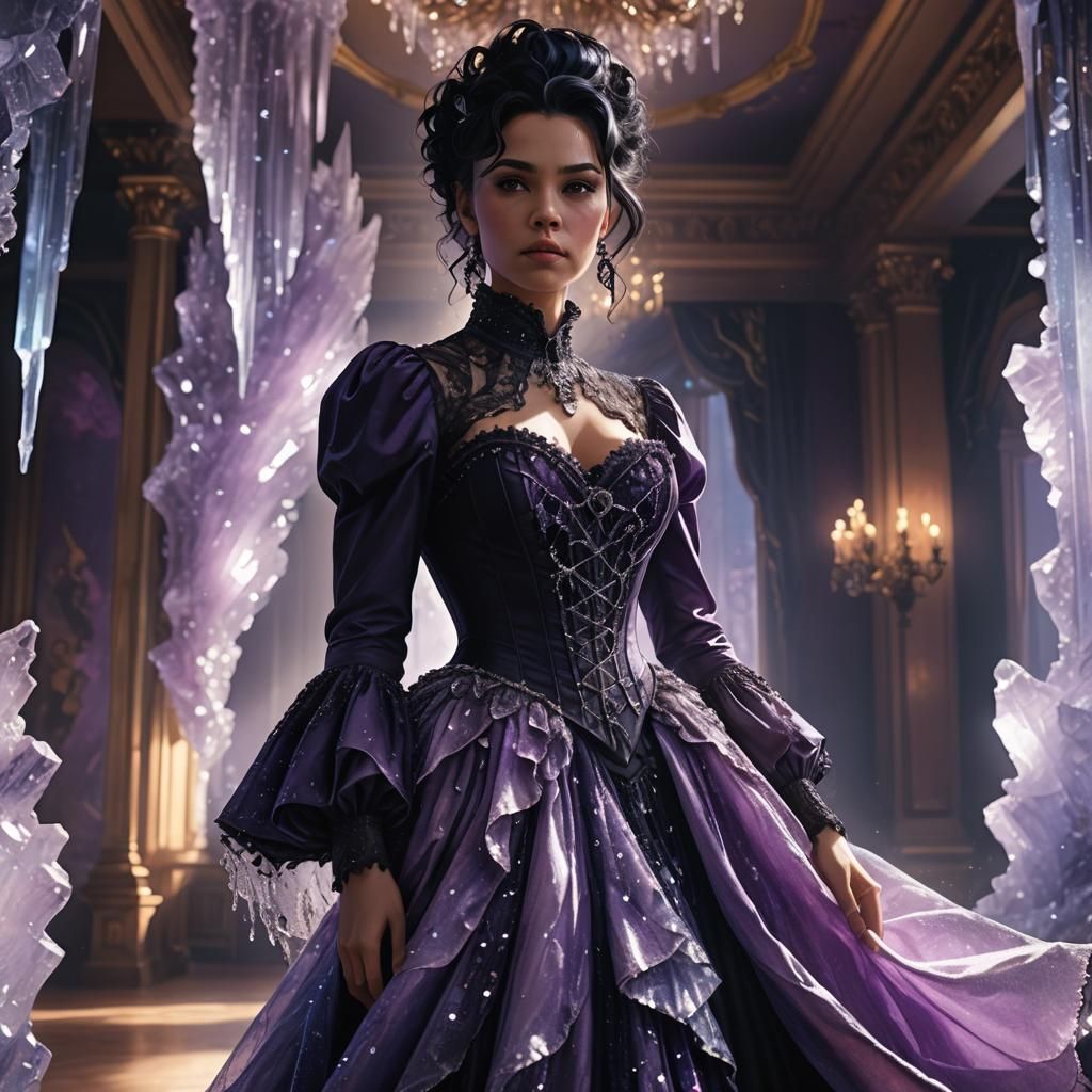 Woman in Crystal Dress, Hyper-Realistic Digital Art