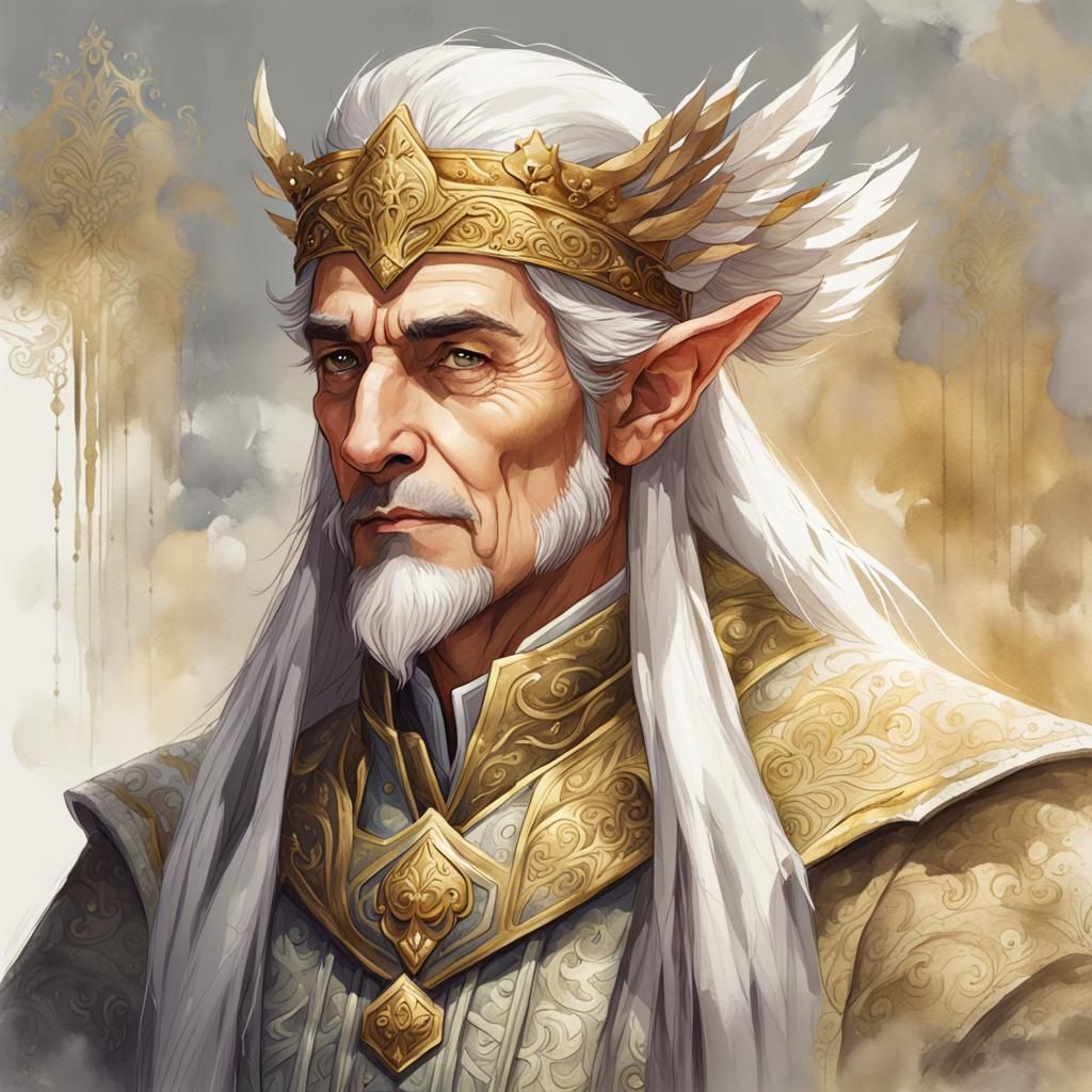 Elegant Elf Bird Lord Watercolor Portrait