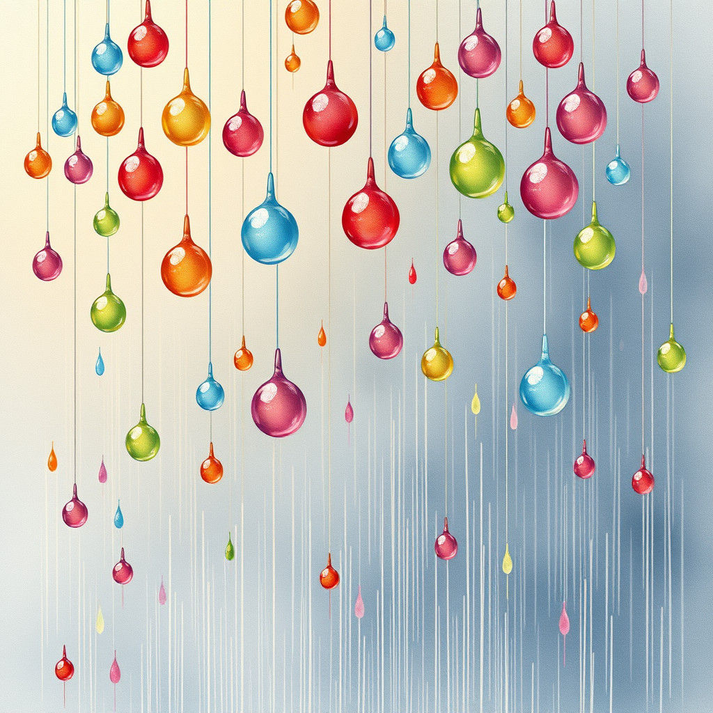 Colorful Raindrops in Dreamlike Landscape