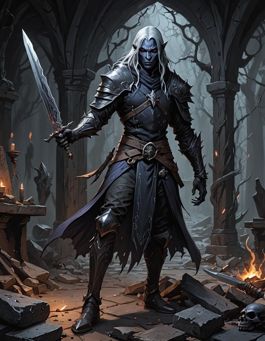 Drow with Dagger Concept Art in Dark Fantasy Style