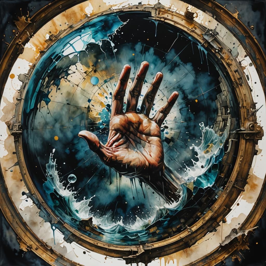 Watercolor Shattered Hands Dome: Swirling Dystopian World