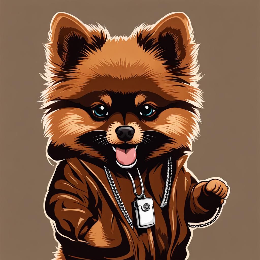 Gangster Pomeranian with Knife, Hip Hop Style