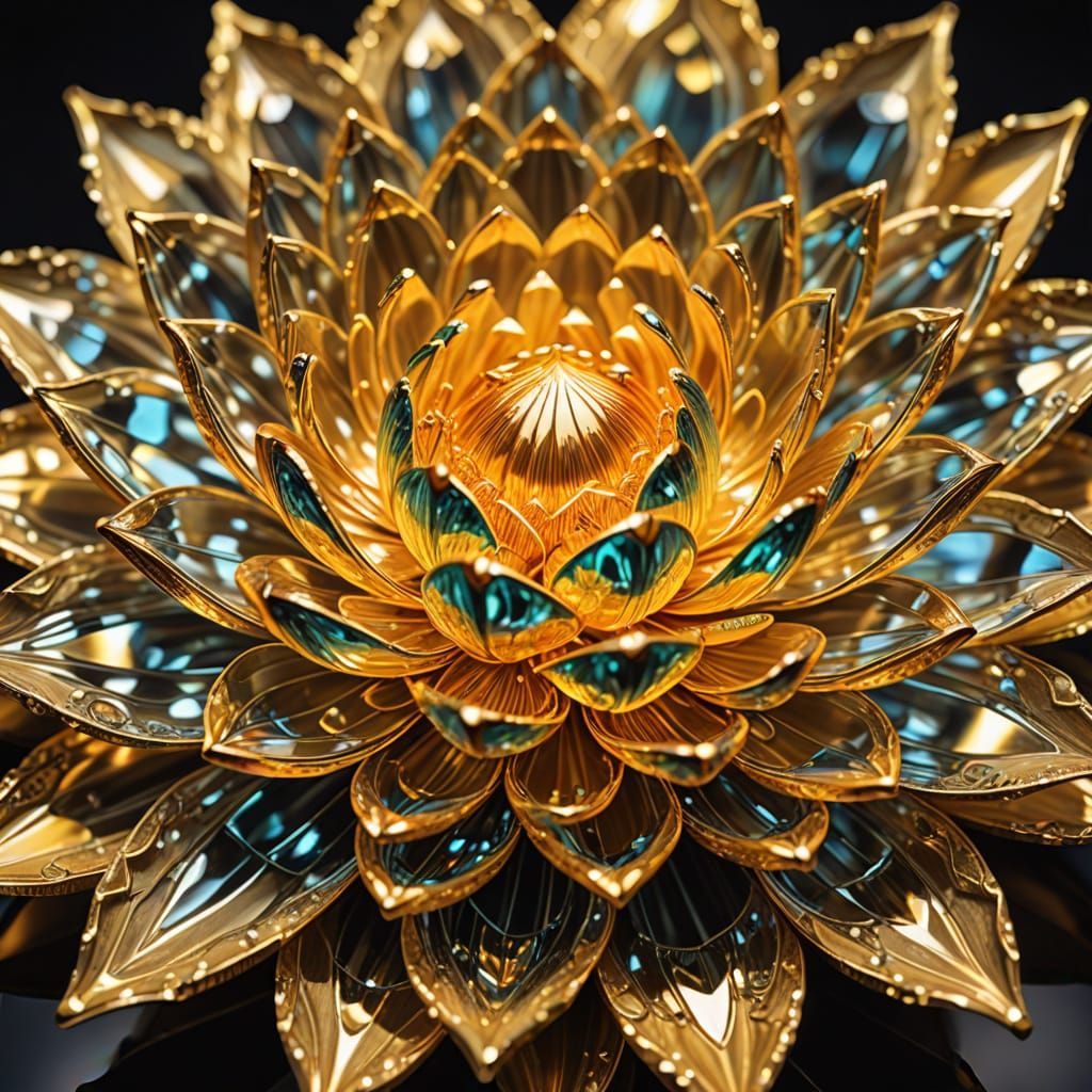 Crystal Golden Lotus Flower Macro Photograph