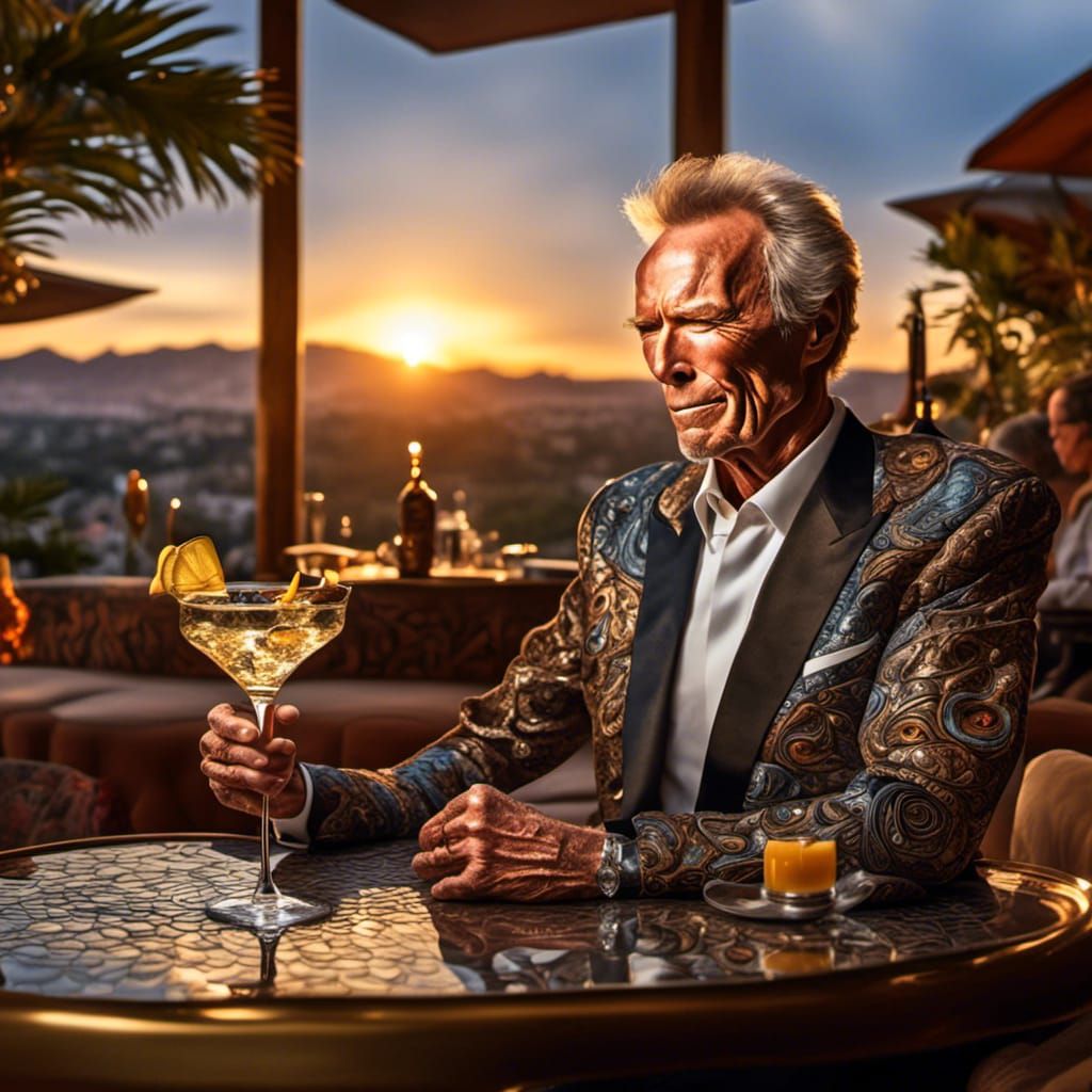 Clint Eastwood enjoying a fancy Martini during the golden ho...