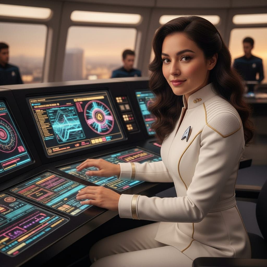 Starfleet Officer Focused on LCARS Station