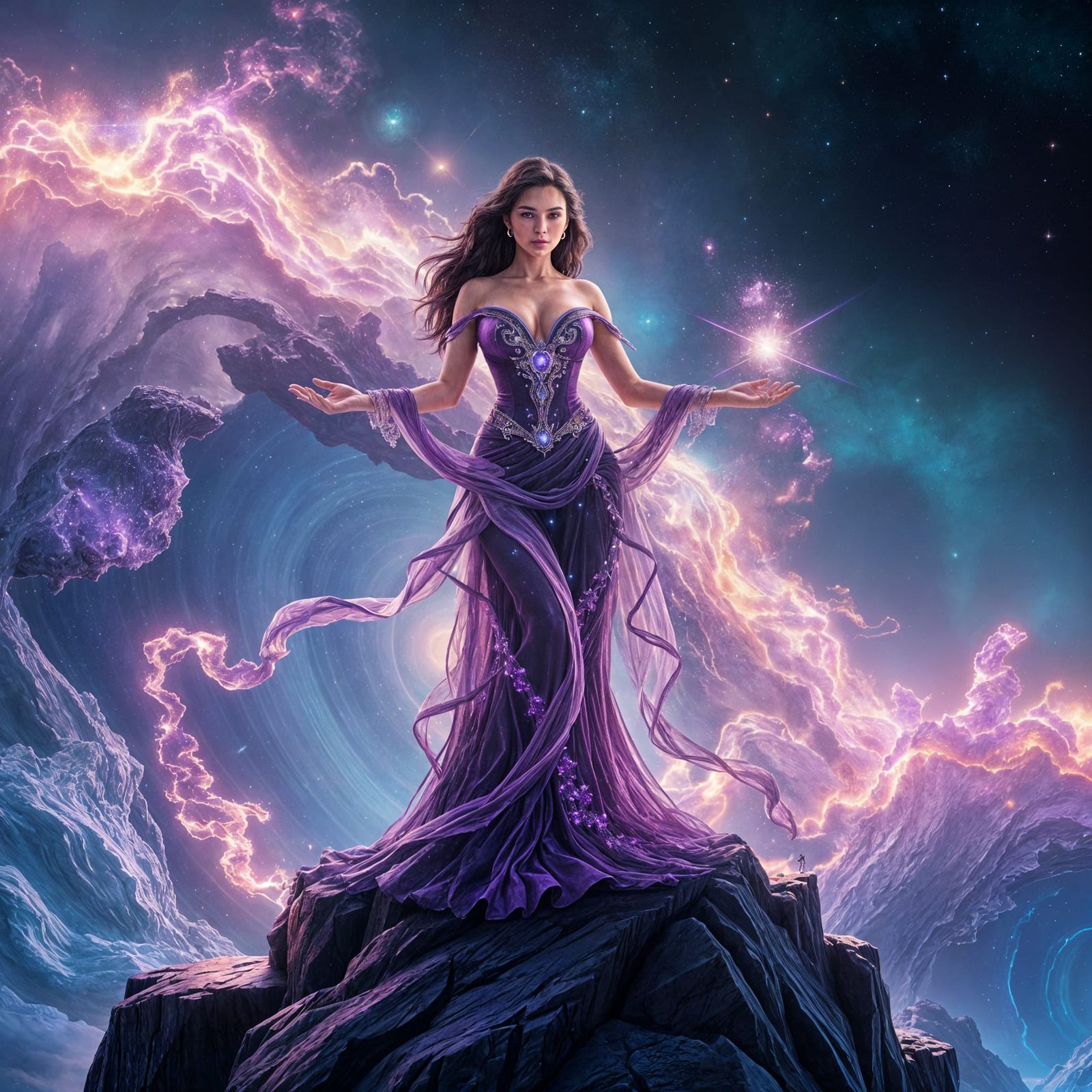 Ethereal Fantasy Magician in Amethyst Hues