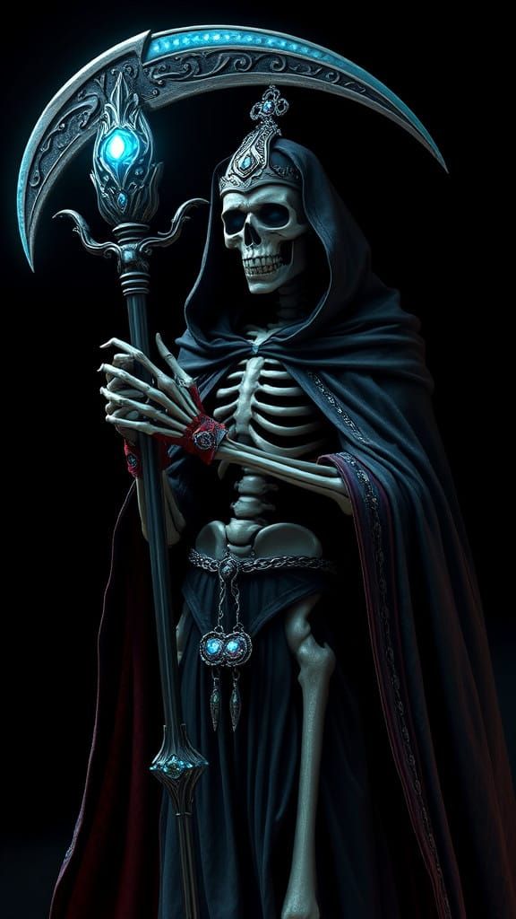 Regal Skeleton Figure of Saint Death with Scythe and Velvet ...