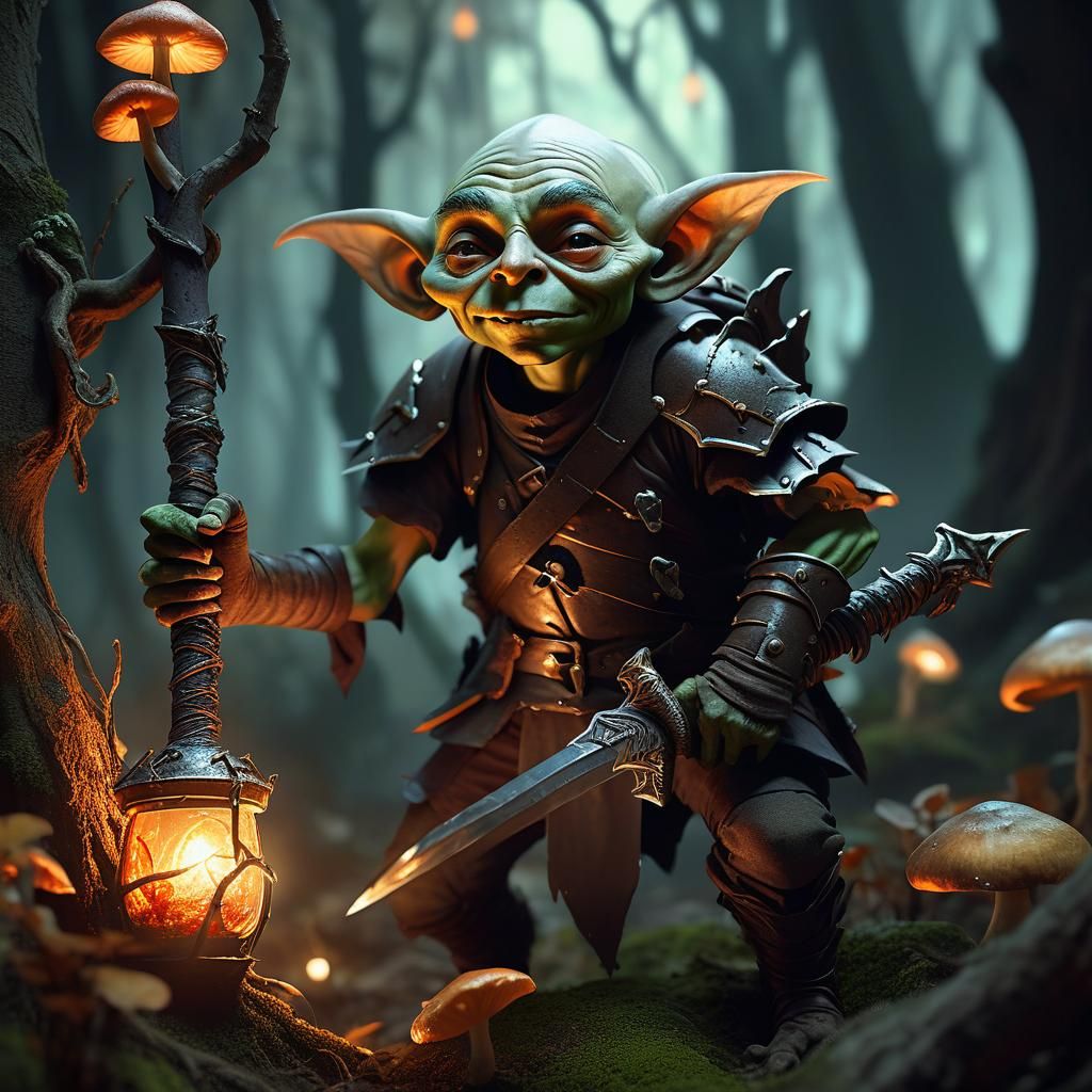 Mystical Goblin Warrior in Enchanted Forest