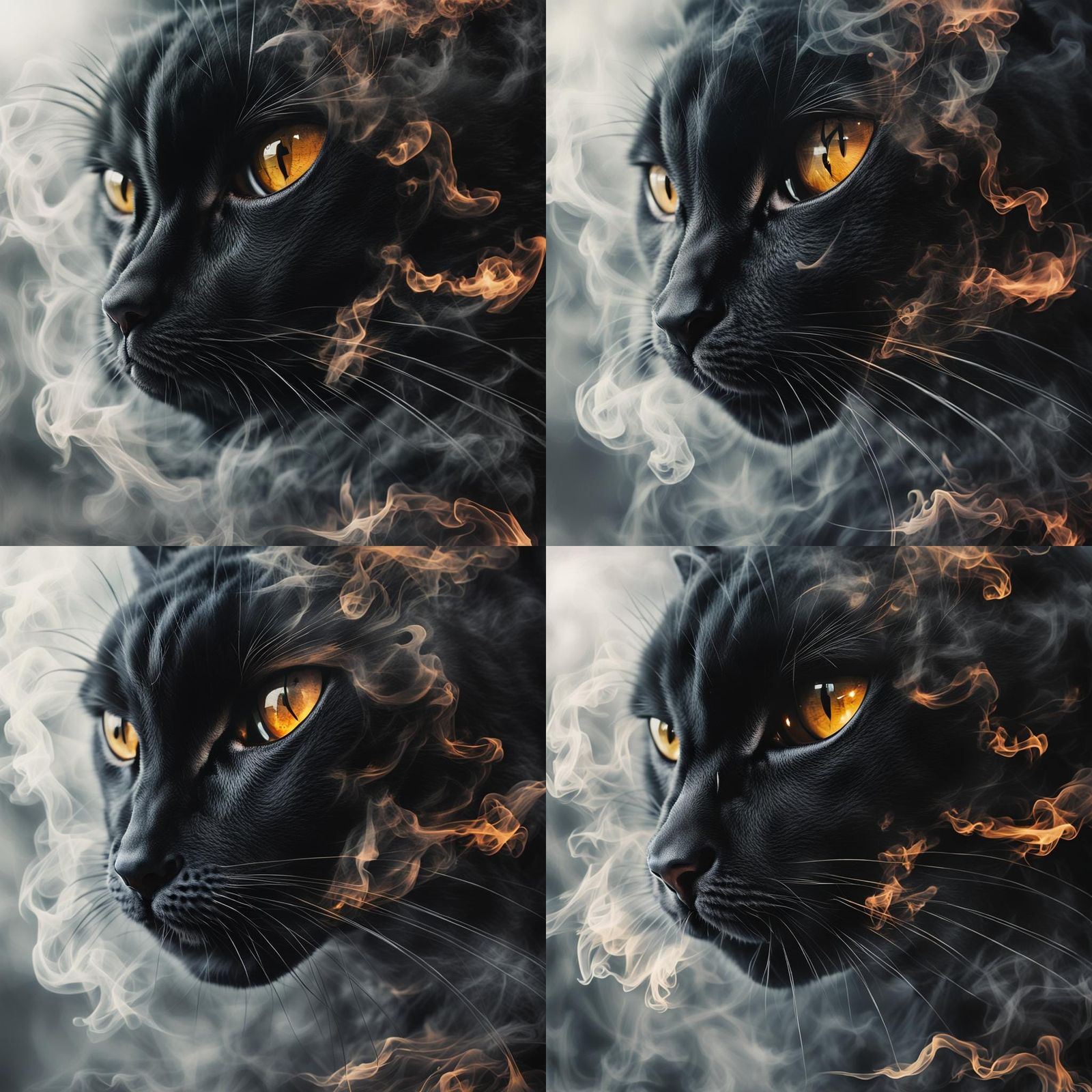 Smoky Black Cat in Techno Shamanism Style