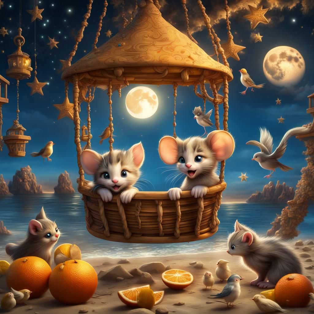 Whimsical Beach Scene with Smiling Animals