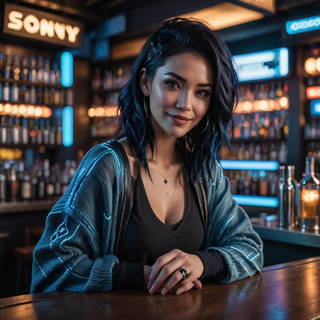 Cyberpunk Girl Portrait with Gouache and Watercolor Effects