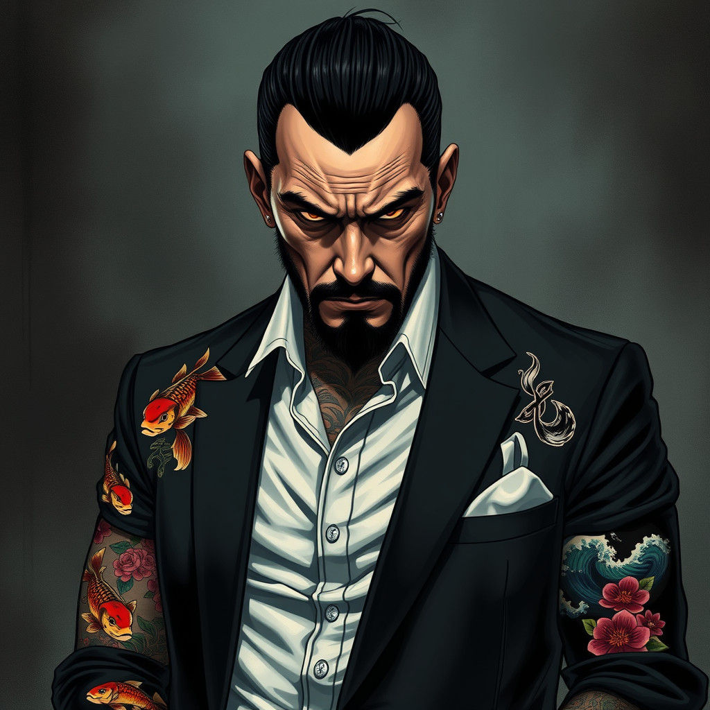 Tattooed Yakuza in Neo-Noir Style