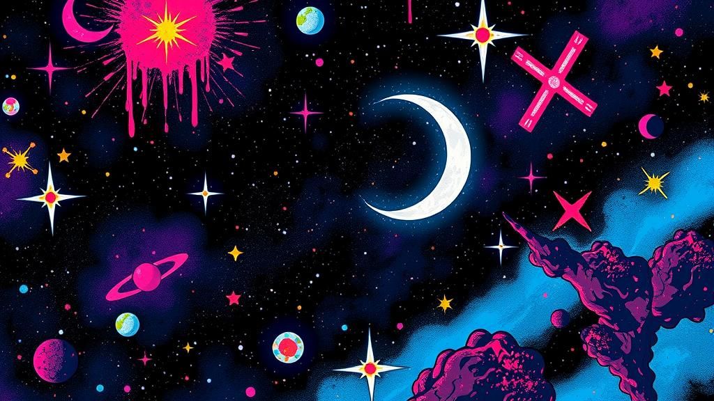 Cosmic Crescent Moon in 8-bit Pixel Art Style