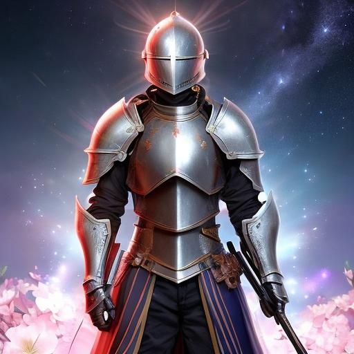 Armored Knight with Floral Fantasy in Anime Style