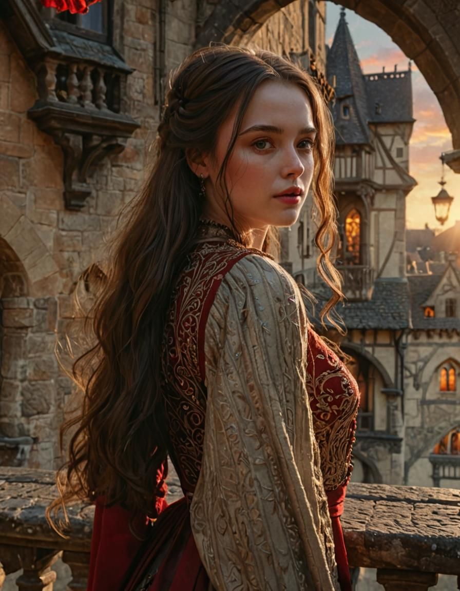 Medieval Lady on Balcony in Game of Thrones Style