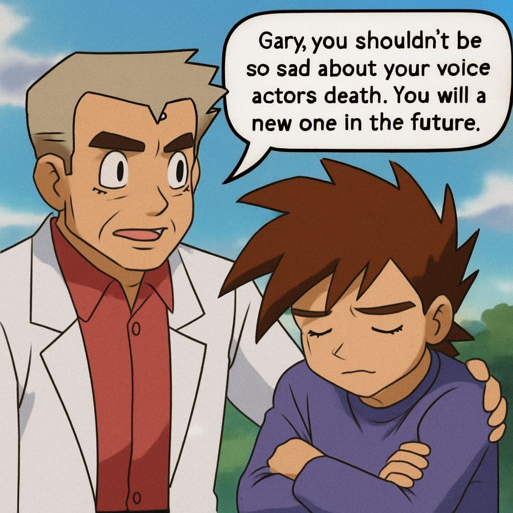 Professor Oak Comforts Gary: An AI-Generated Scene