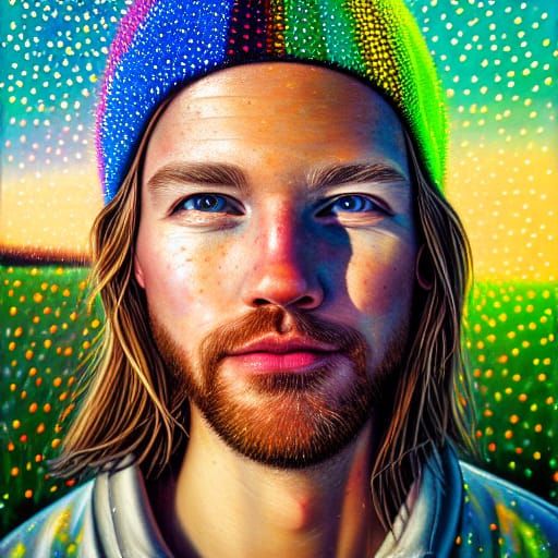 Detailed Portrait Surrounded by Luminous Sparkles