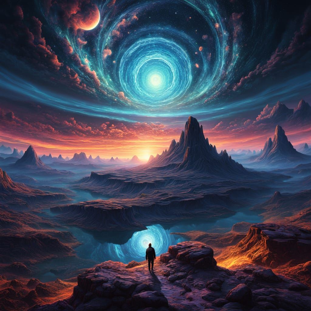 Surreal Nightscape With Luminous Cosmic Structures