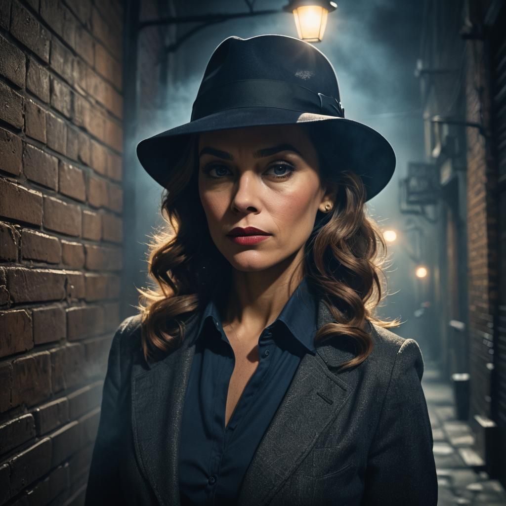 Dramatic Film Noir Portrait in Dark Alleyway