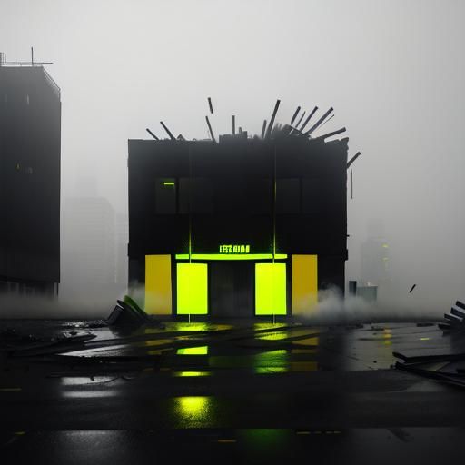 Cyberpunk Cityscape with Intense Yellow Neon Light
