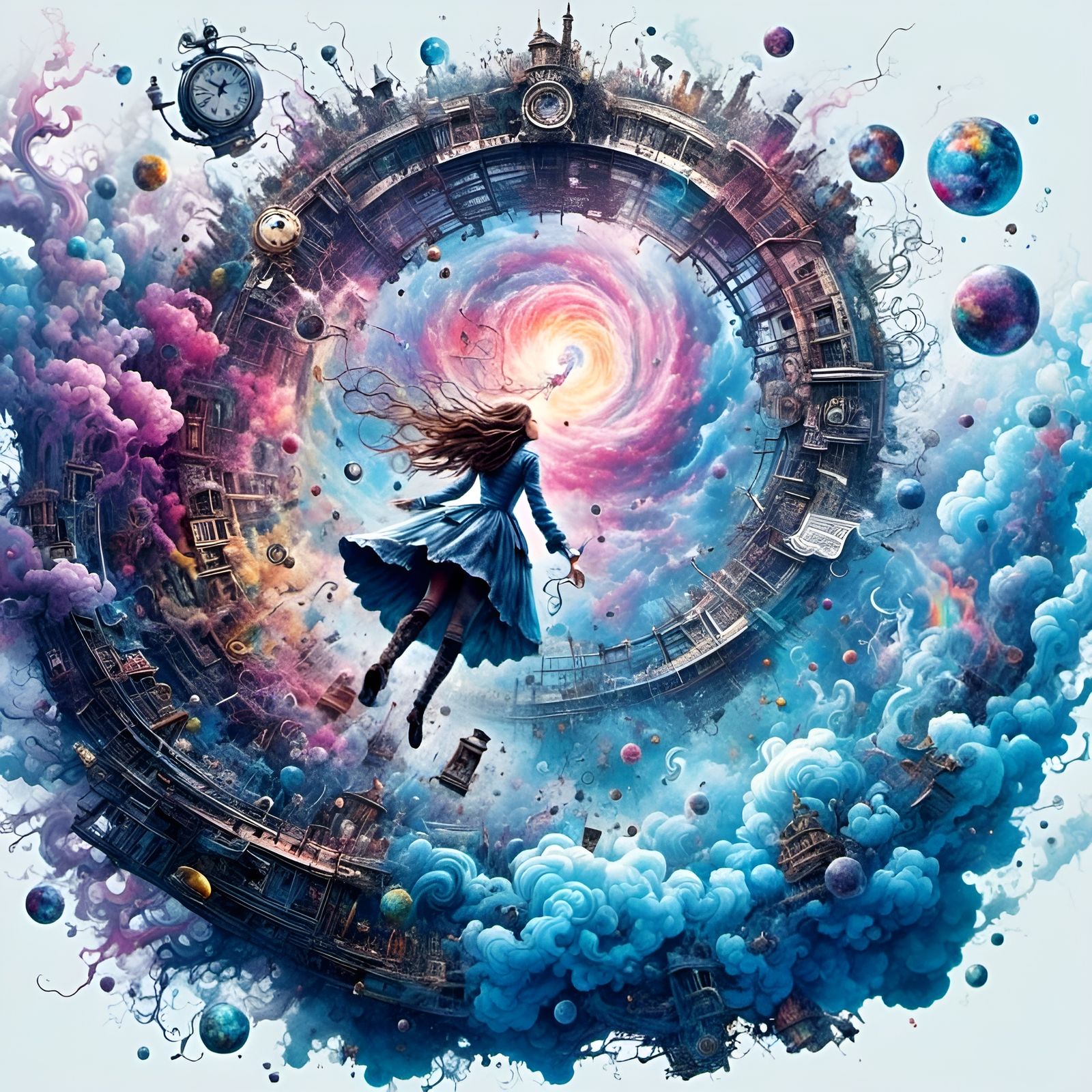 Alice in Wonderland Falling into a Steampunk Hole