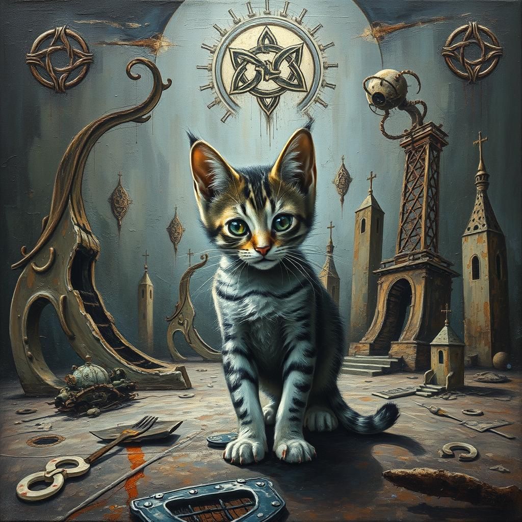 Kitten in Surreal Impasto Celtic Dreamscape