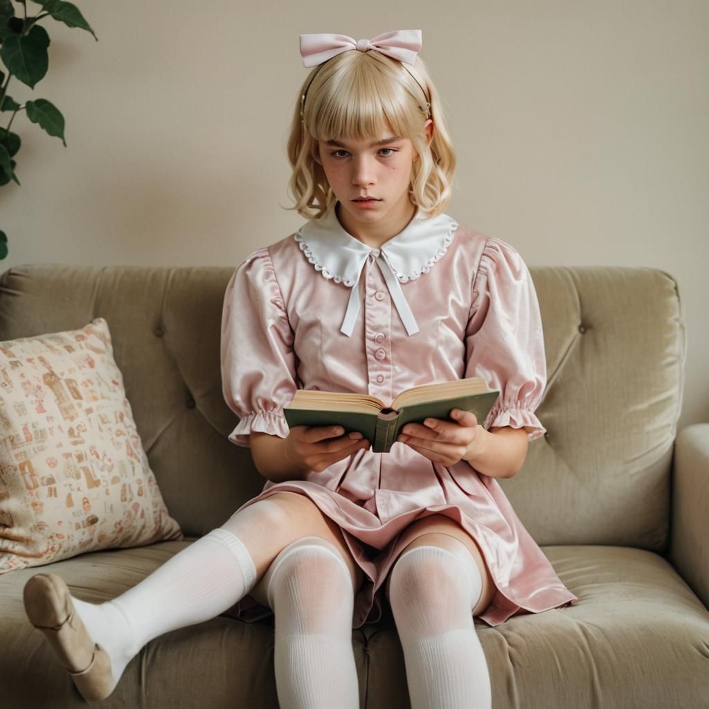 Young Man in Velvet Dress, Captured in Soft Focus
