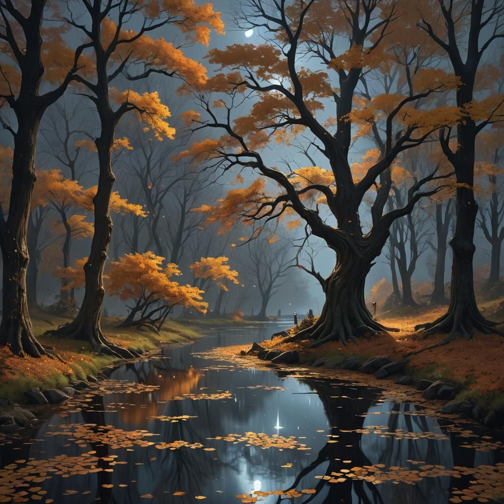 Surreal Autumn Landscape with Raging Storm, Hyperdetailed Ar...