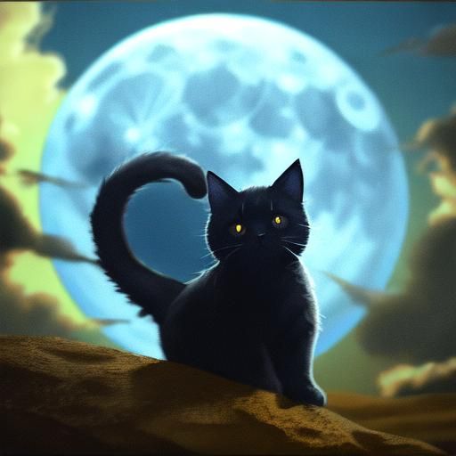Cute Baby Cat Under Full Moon: Cinematic Still