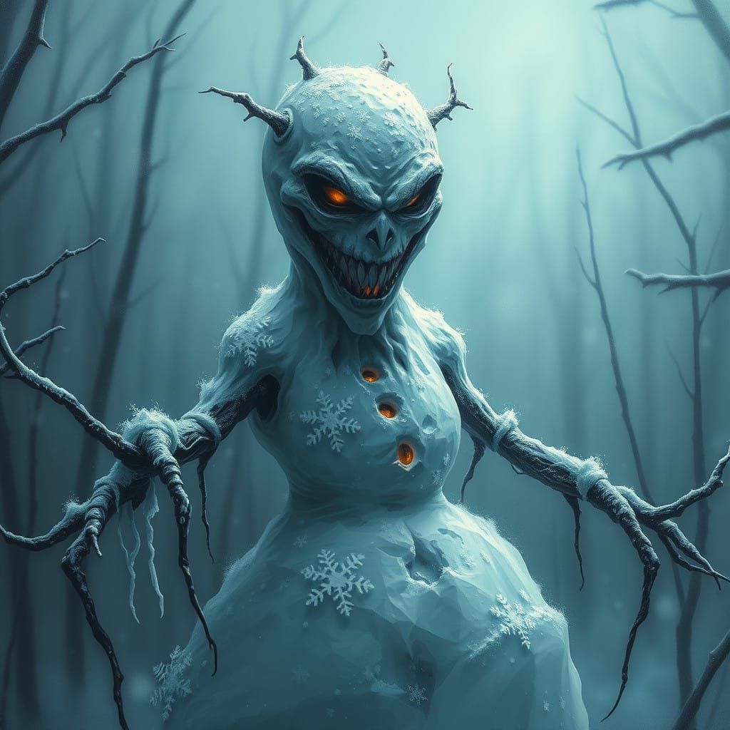 Mysterious Winter Wraith Snowman in Gothic Style