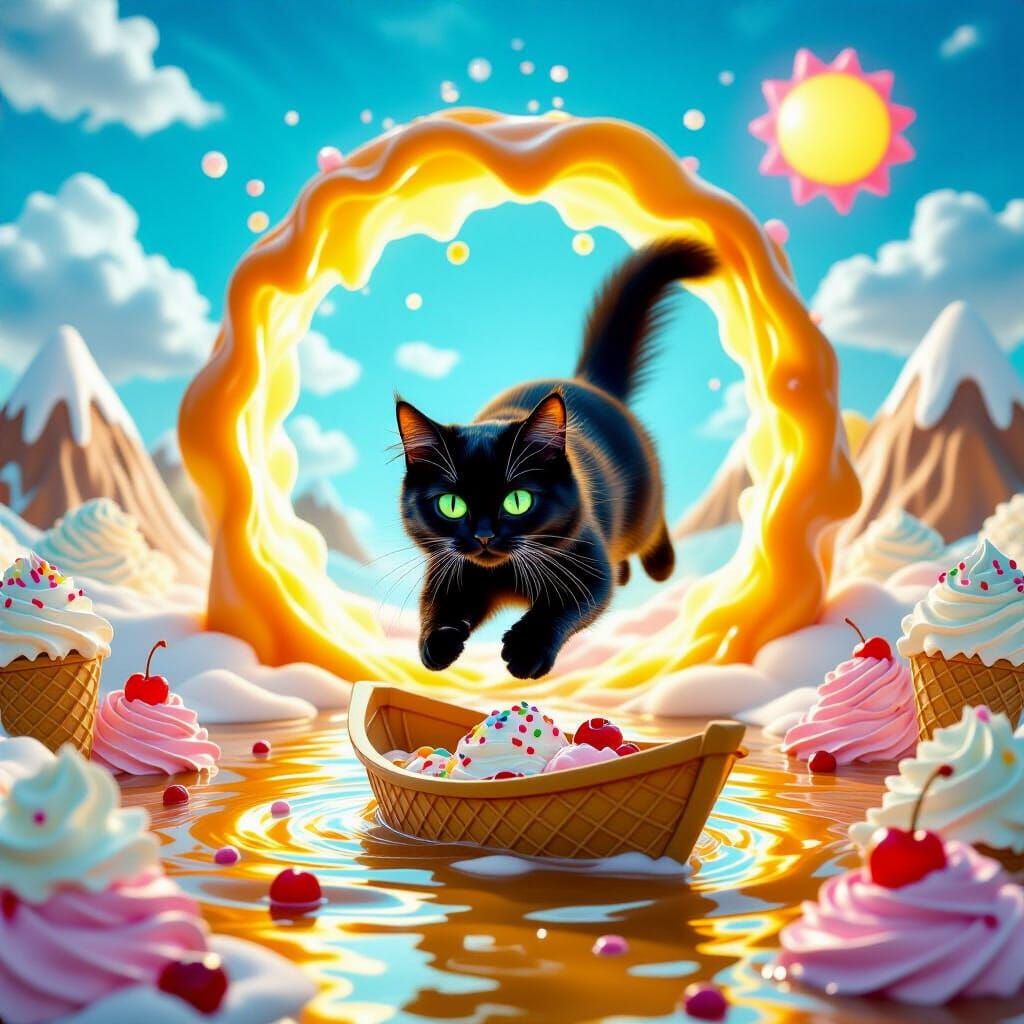 Cat Leaps into an Ice Cream Dreamscape