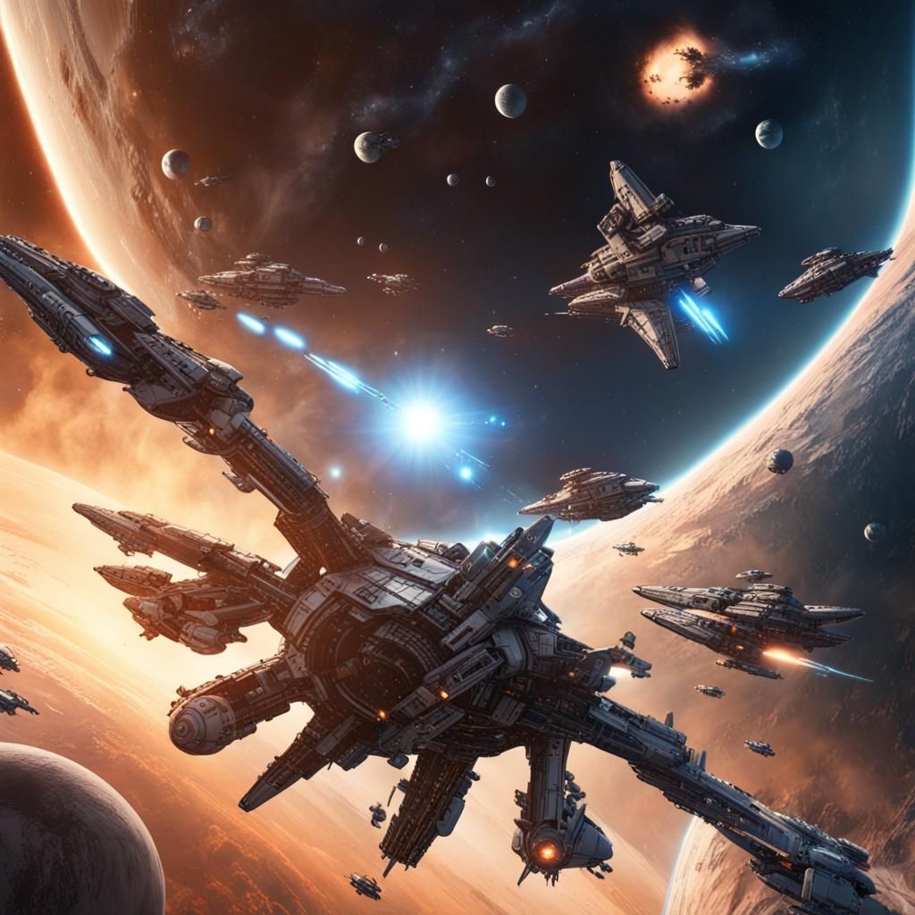 Intense Spaceship Battle in Detailed 8K CG