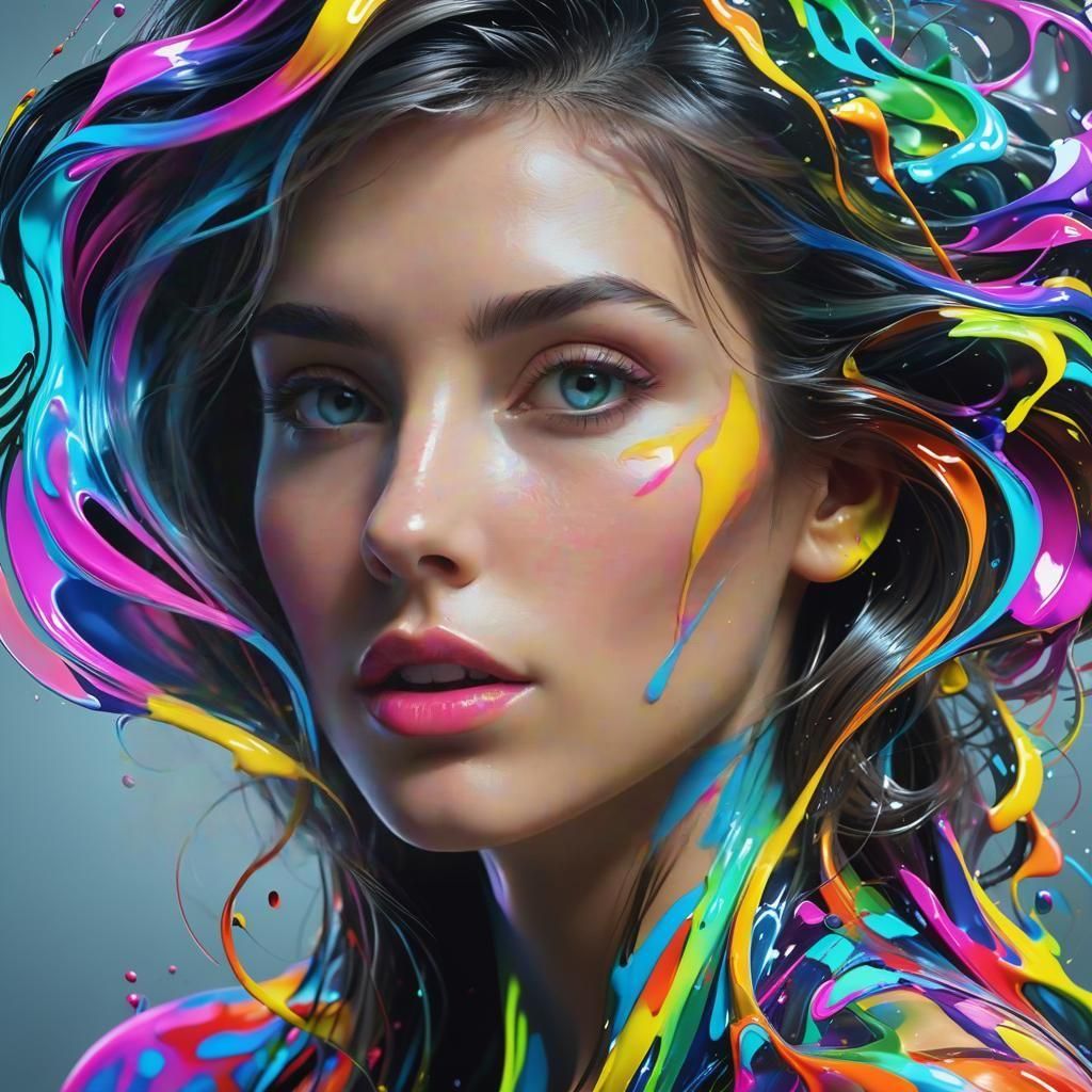Abstract Woman in Neon Colors: Surreal Digital Art