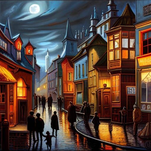 Haunted Gothic Town in Chaotic Fine Art Style