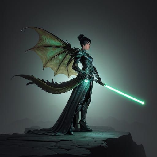 Hyper-Realistic Viridian Lightsaber in Industrial Setting