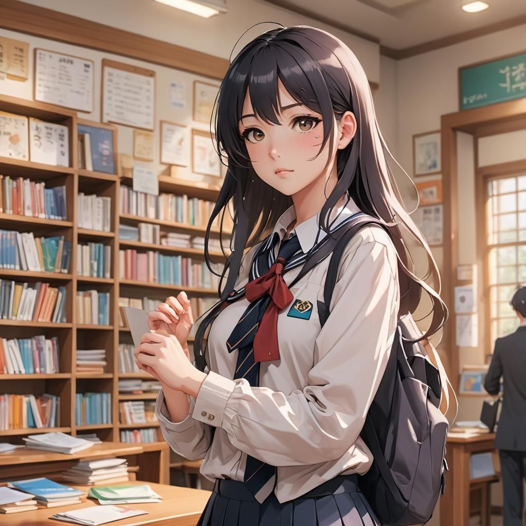 Anime Girl with Fantasy Prop, Detailed Illustration