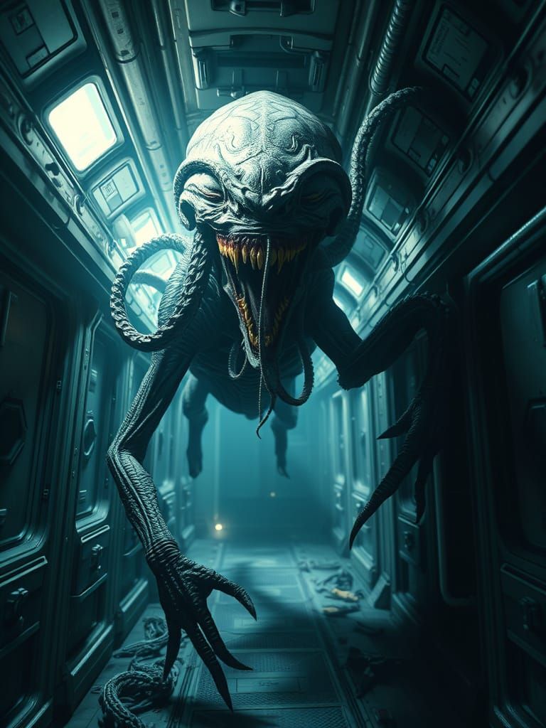 Biohorror Alien Emerges from the Shadows in Abandoned Spaces...