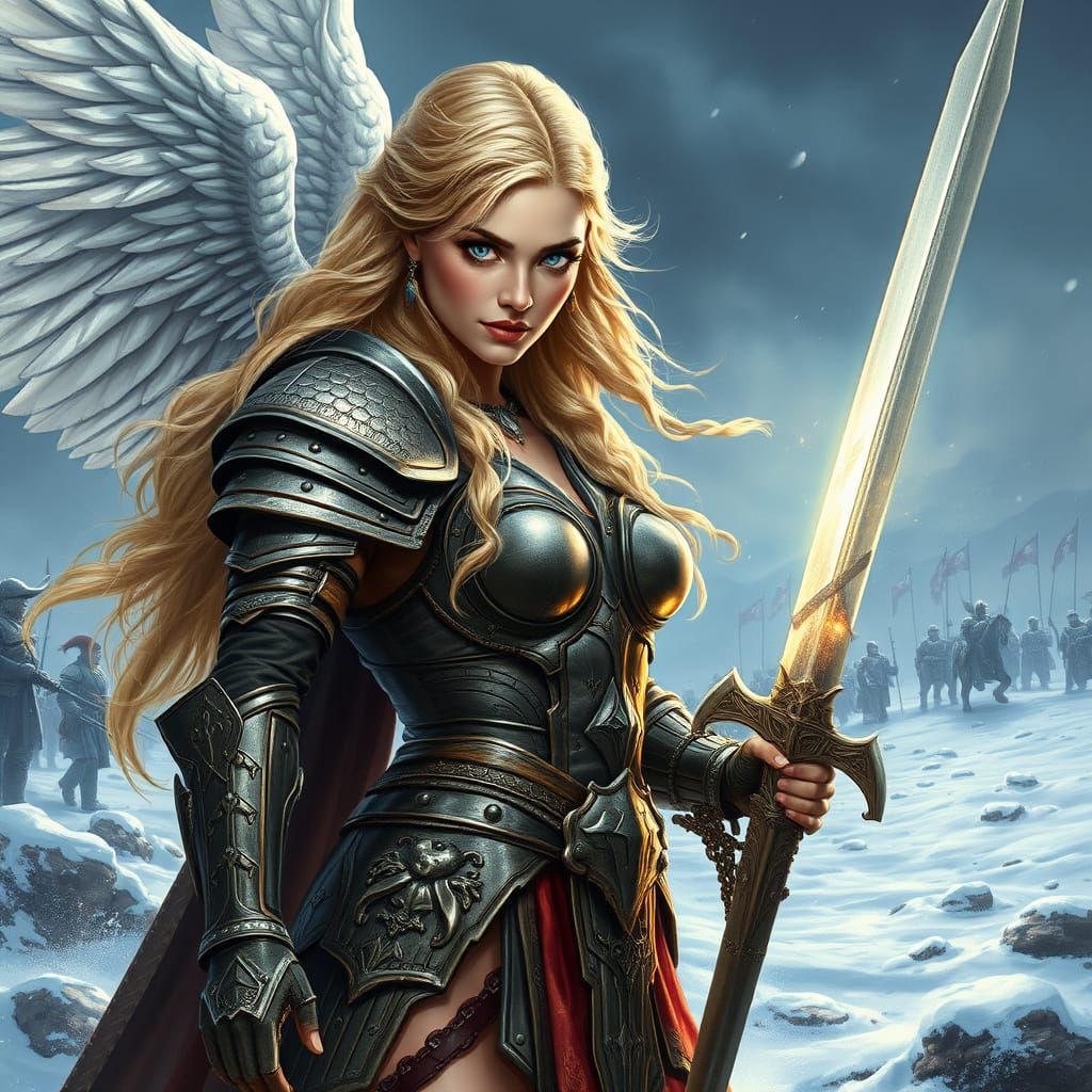 Valkyrie on Battlefield in Hyperrealistic Style