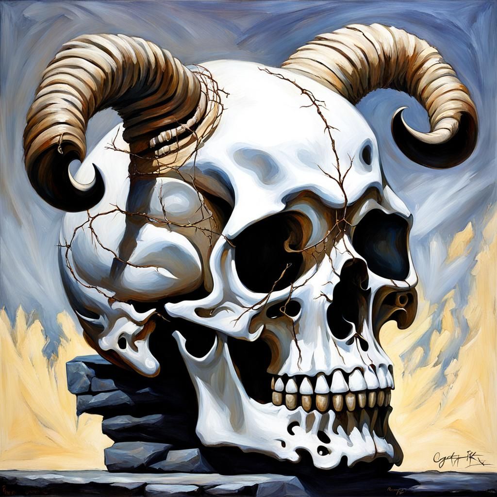 Demonic Skull with Horns in Gothic Style