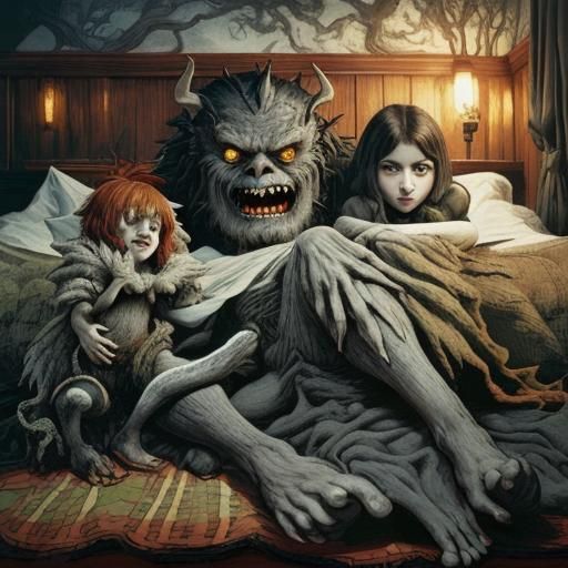 Dark Fantasy Creature Walks to the Moon