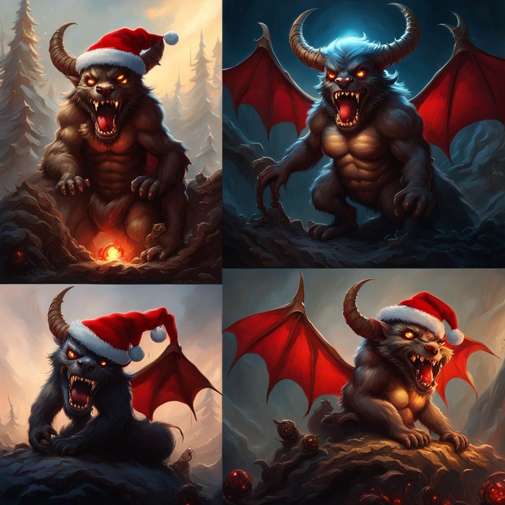 Cute Demon in Santa Hat: Fantasy Art