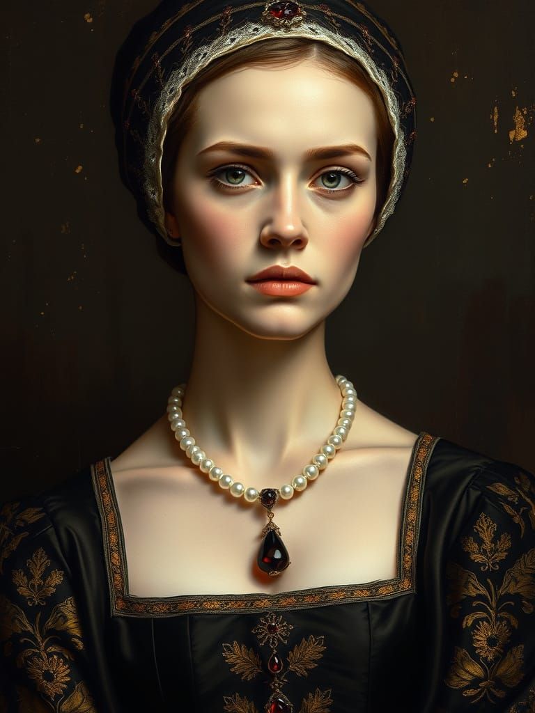 Elegant Tudor Woman in Luxurious Hyper-Realistic Portrait