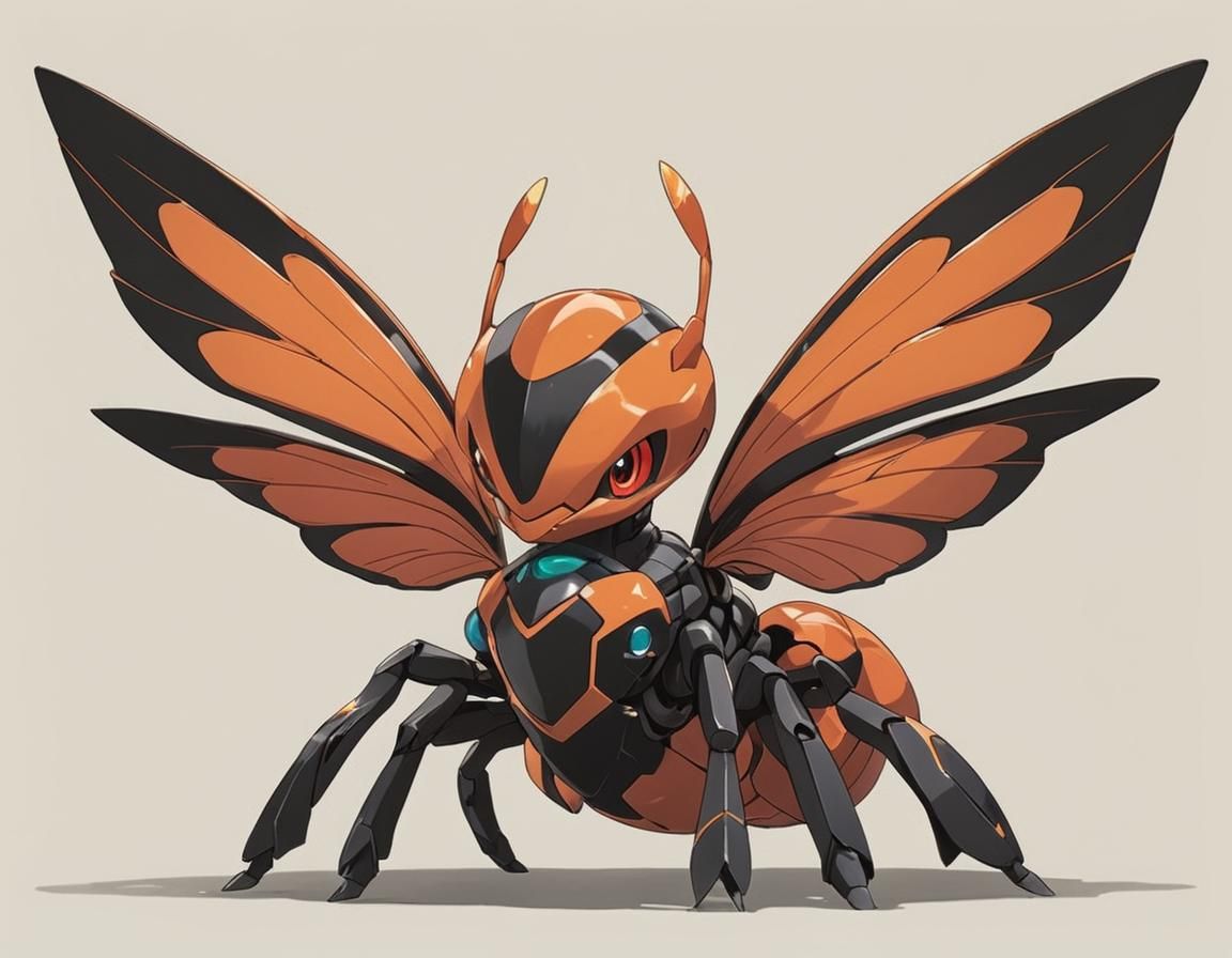 (anime:1.5), full body portrait of a regal looking bug type ...