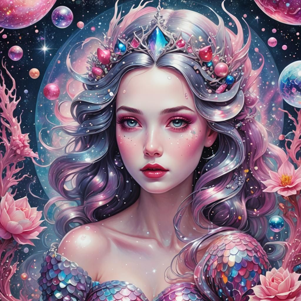 Snow White Space Mermaid in Astral Illustration