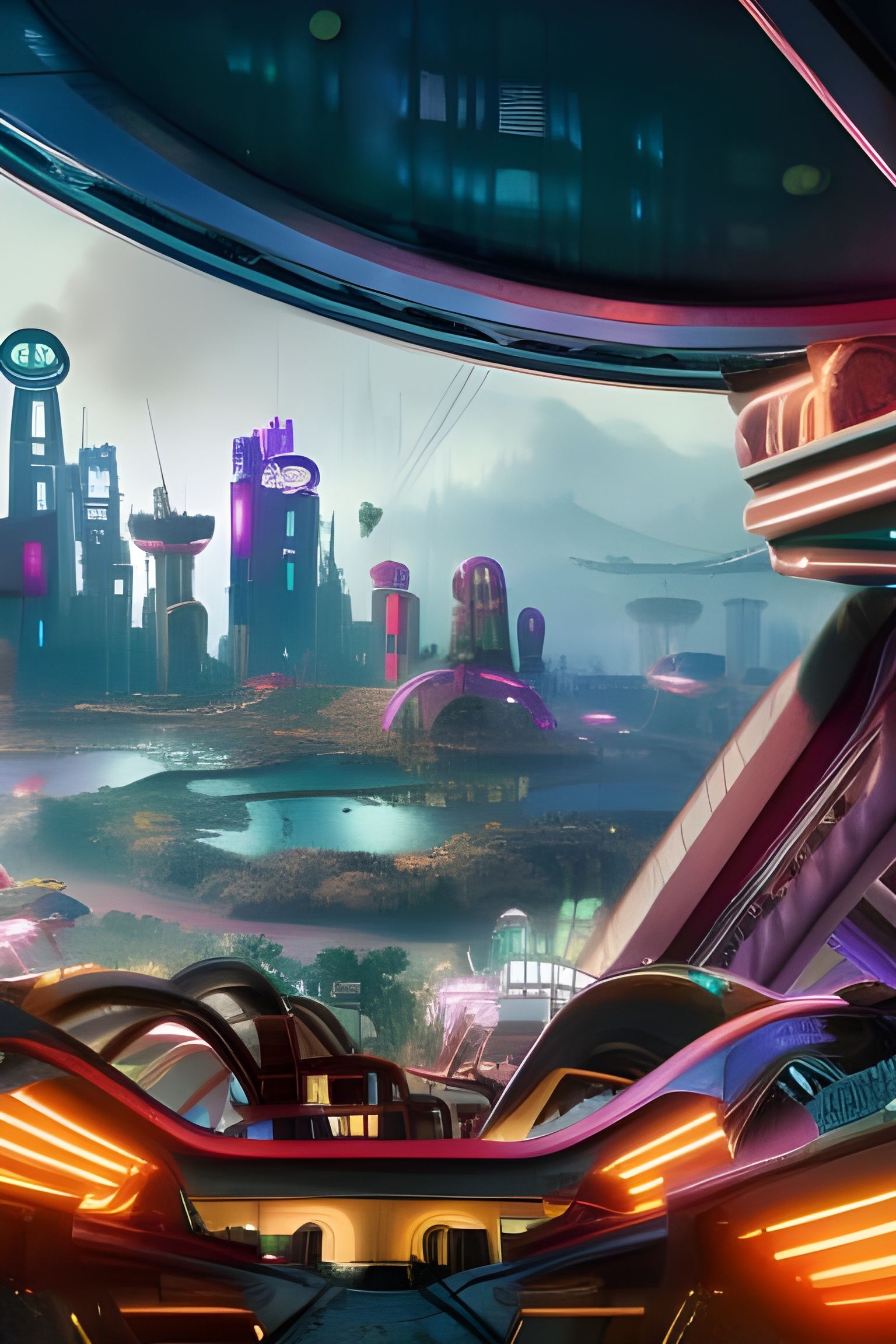 Cyberpunk Rollercoaster Theme Park in Neon Metropolis