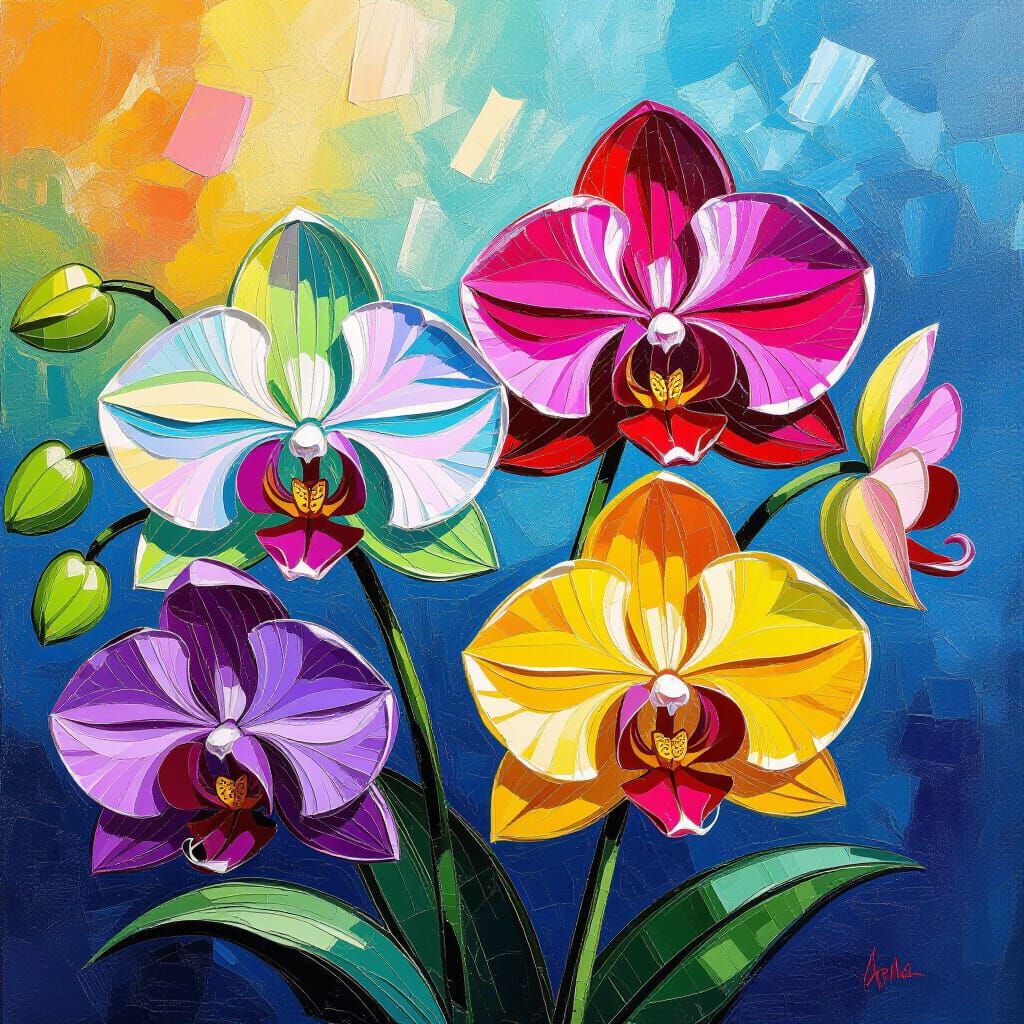 Vibrant Impasto Orchid Portrait in Van Gogh Style