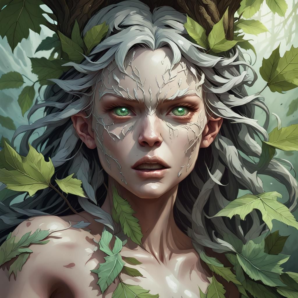 Detailed Dryad Portrait in Art Nouveau Style